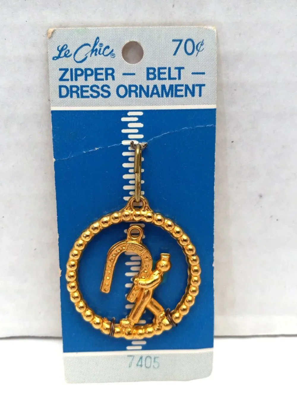 Le Chic Vintage Zipper Belt Dress Ornament Horseshoe Good Luck Charm Gold Tone